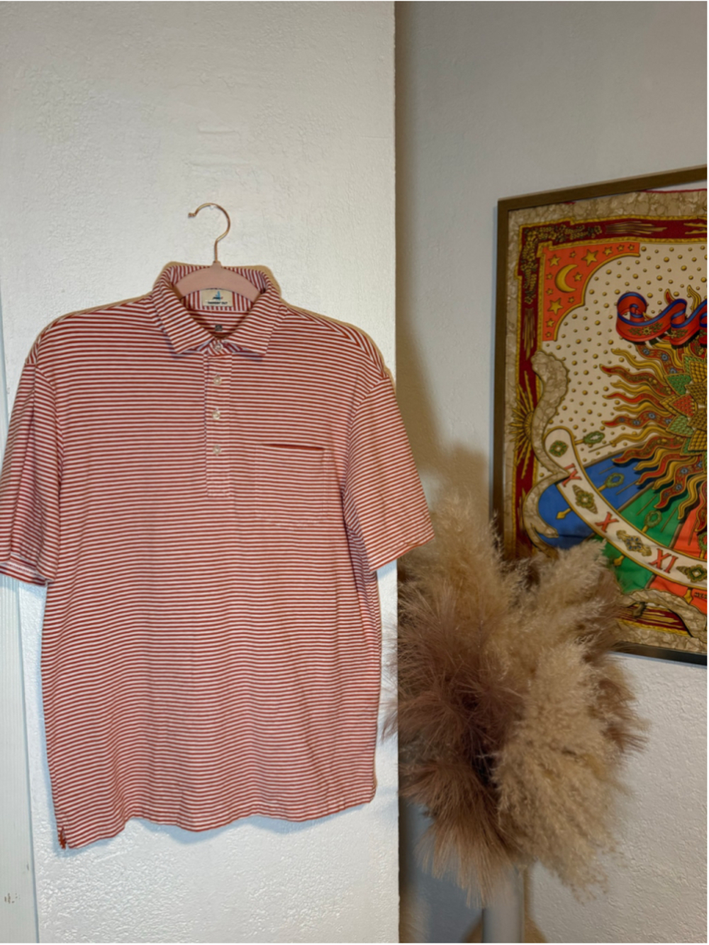 Preowned, Men's johnnie-O Red White Striped Polo Shirt, size Small